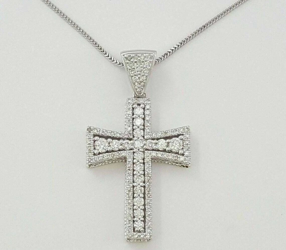 2.50Ct Round Cut Diamond Cross Pendant 14K White Gold Finish Free “18 Chain