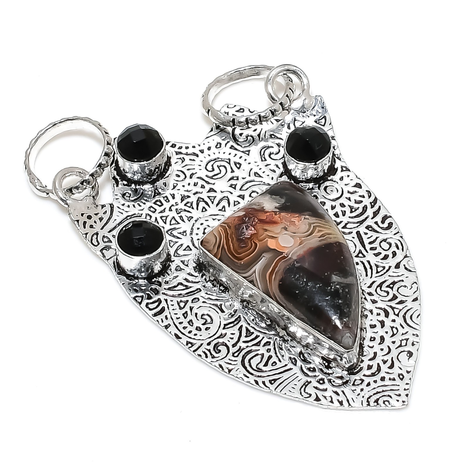 Crazy Lace Agate, Spinel Gemstone 925 Sterling Silver Jewelry Pendant 2.25″ g861