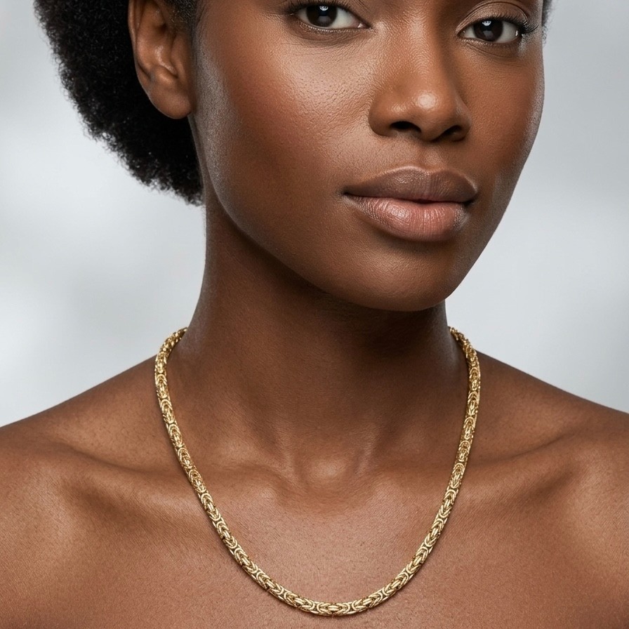 14K Gold Byzantine Chain Necklace Round Polished Yellow Finish Men Women QVC