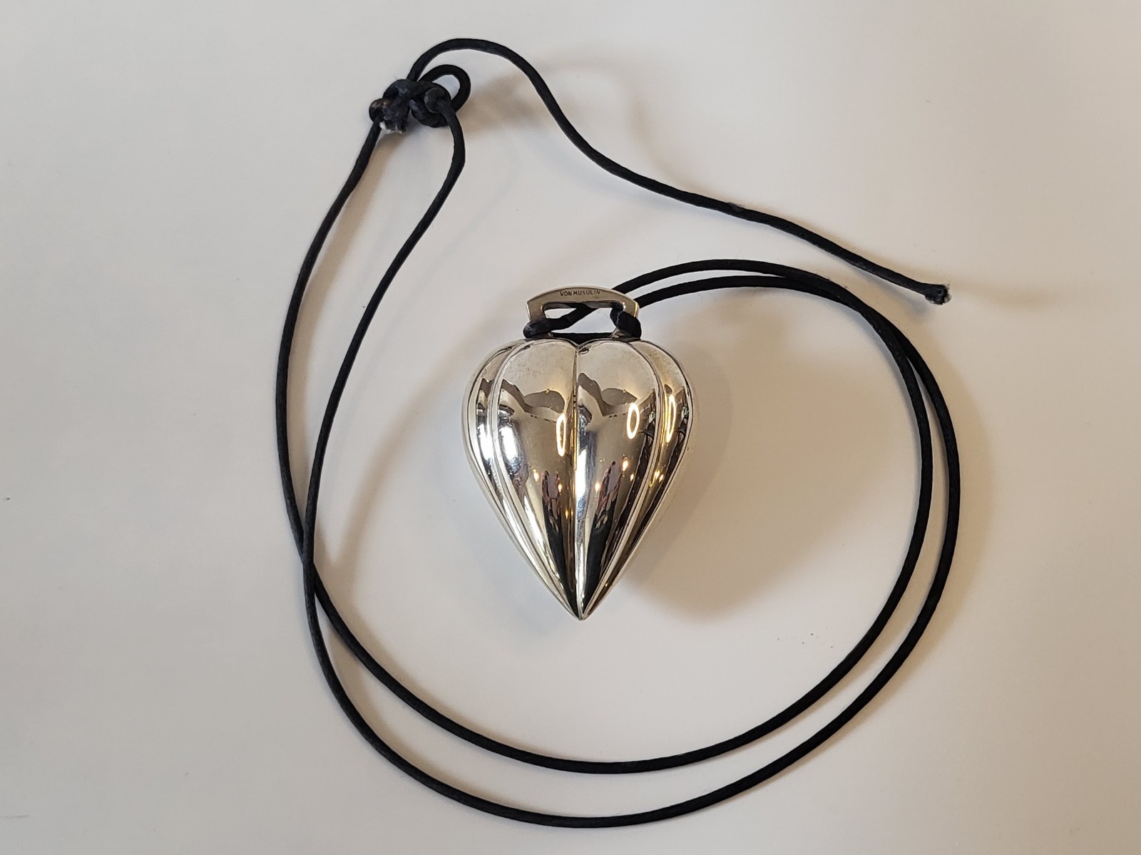 Sterling Patricia Von Musulin Heavy Sculpted Heart Necklace Satin Corded