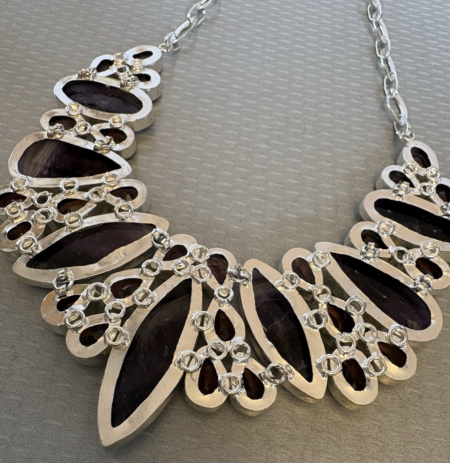 Natural Amethyst Statement Necklace 925 Sterling Silver 200ct Massive Bib Collar