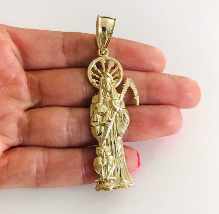 10K SOLID GOLD GRIM REAPER PENDANT – 62mm/2.4 inches GOLD SANTA MUERTE – GP46