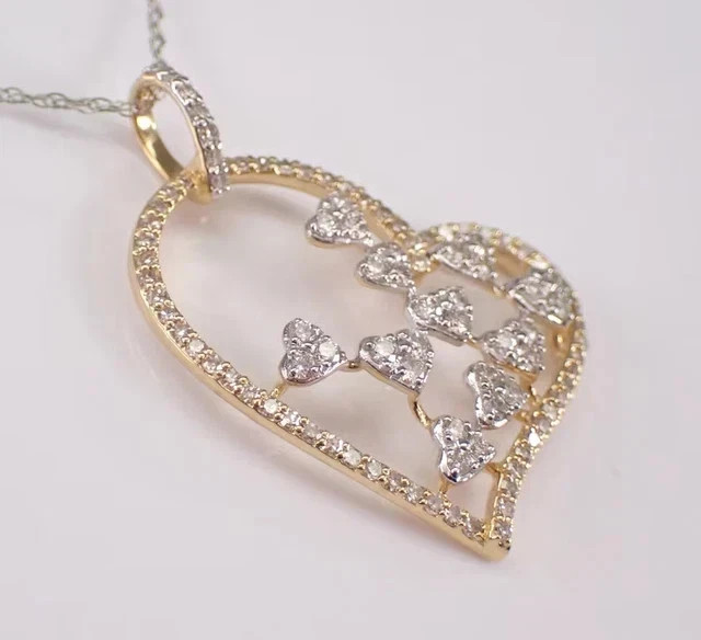 Real Moissanite 1.20Ct Round Cut Heart Pendant 14K Yellow Gold Plated Free Chain