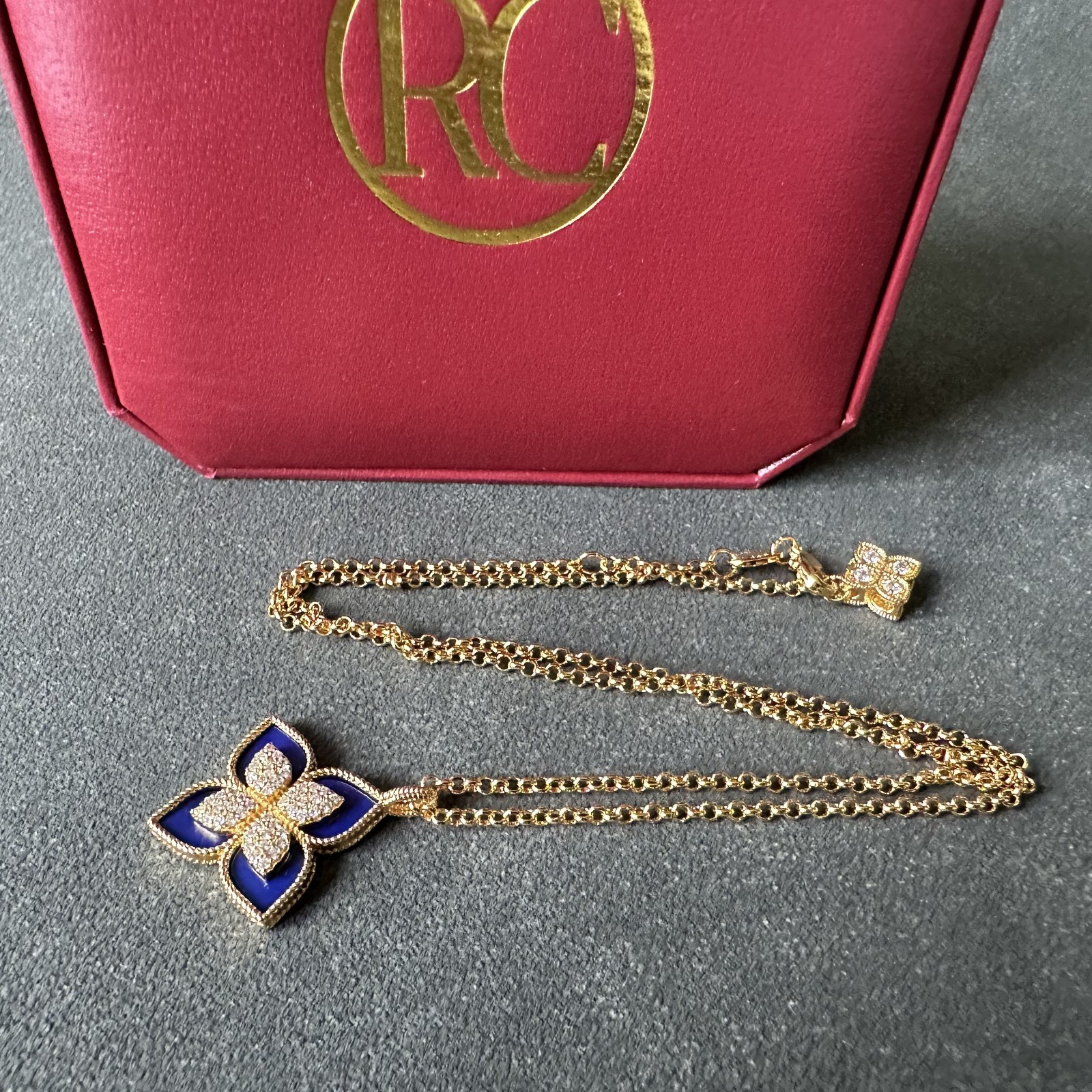 Roberto Coin Venetian Princess 18K Gold Lapis Lazuli & Diamond Flower Necklace