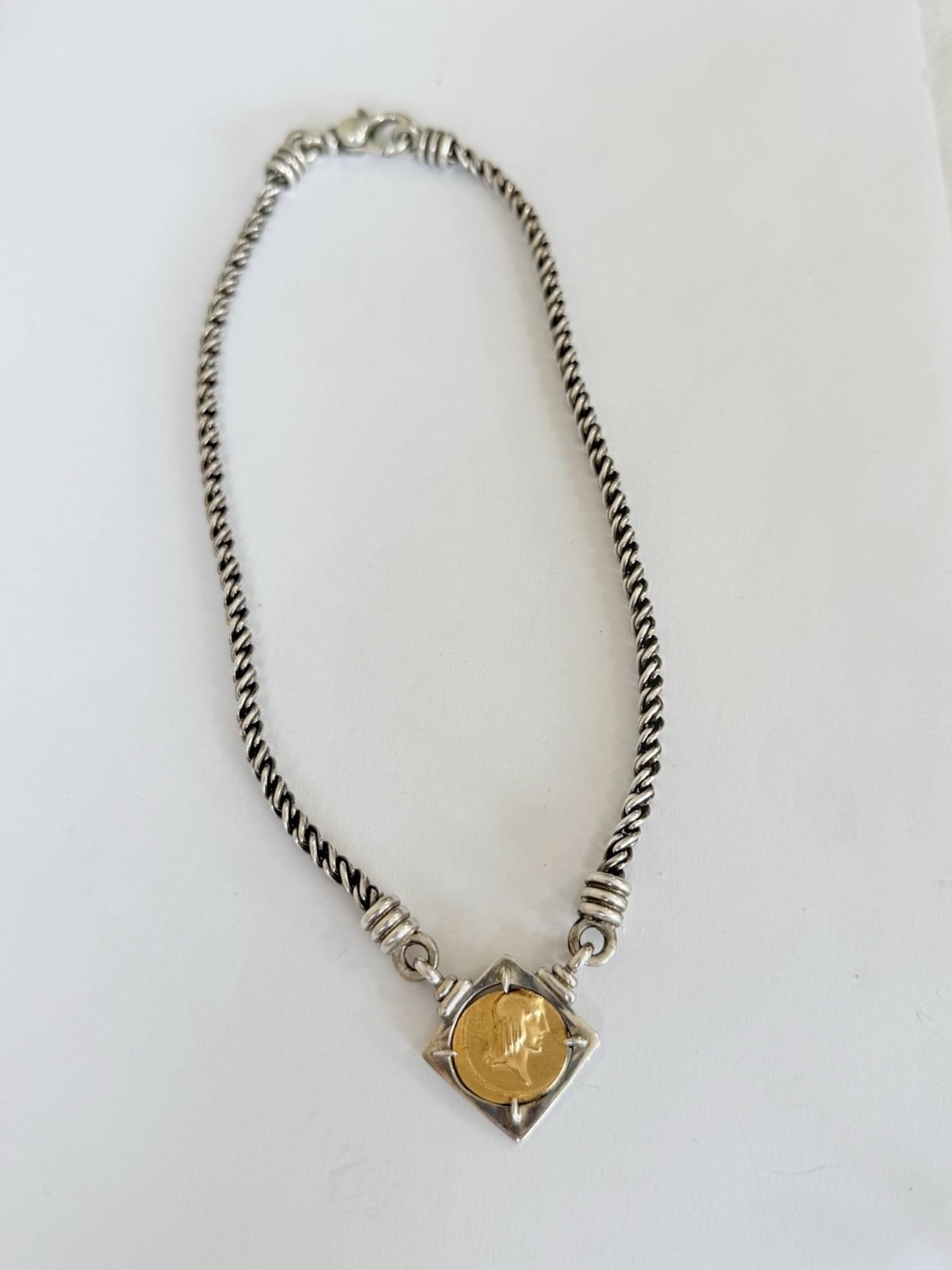 Vintage 925 Sterling Silver Roman Coin Gold Vermeil Chain Necklace 46-Grams
