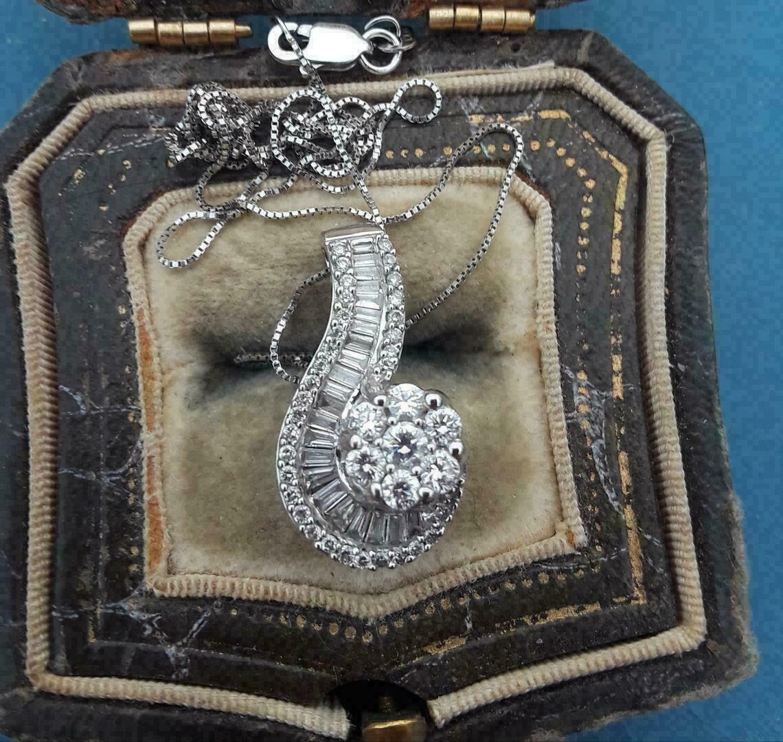 2Ct Round Cut VVS1/D Diamond Cluster Pendant 14k White Gold Over “18 Free Chain