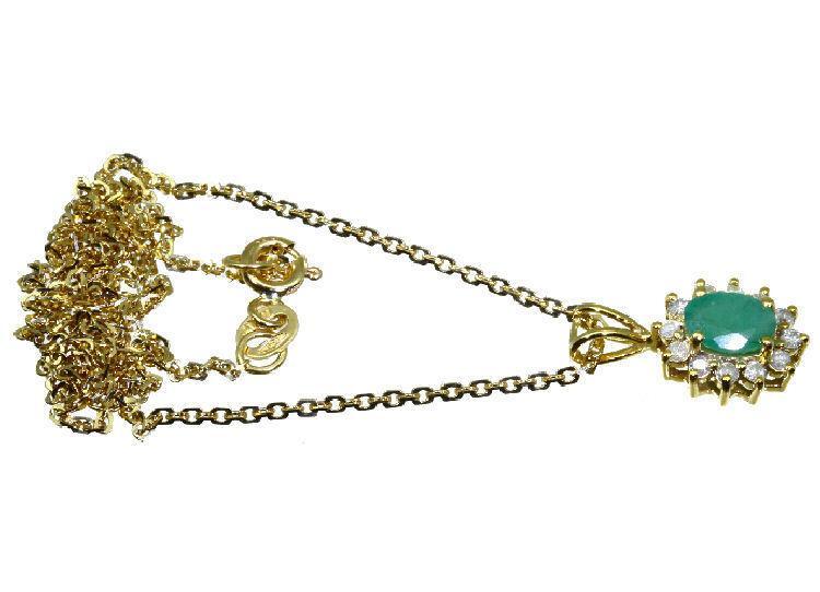 1.14ct Emerald & Diamond Necklace in 18K & 14K Yellow Gold
