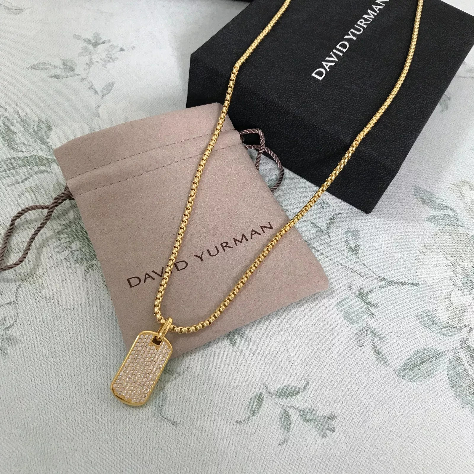 David Yurman Diamond Dog tag Pendant with 22″ Chain Necklace