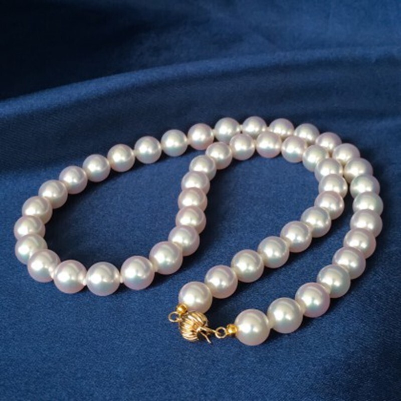 AAAAA 9-10 MM GENUINE NATURAL Australian south sea white Round pearl necklace 18