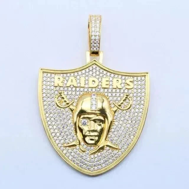 1.5 Ct Round Cut Real Moissanite Men’s Raiders Pendant 14k Yellow Gold Finish