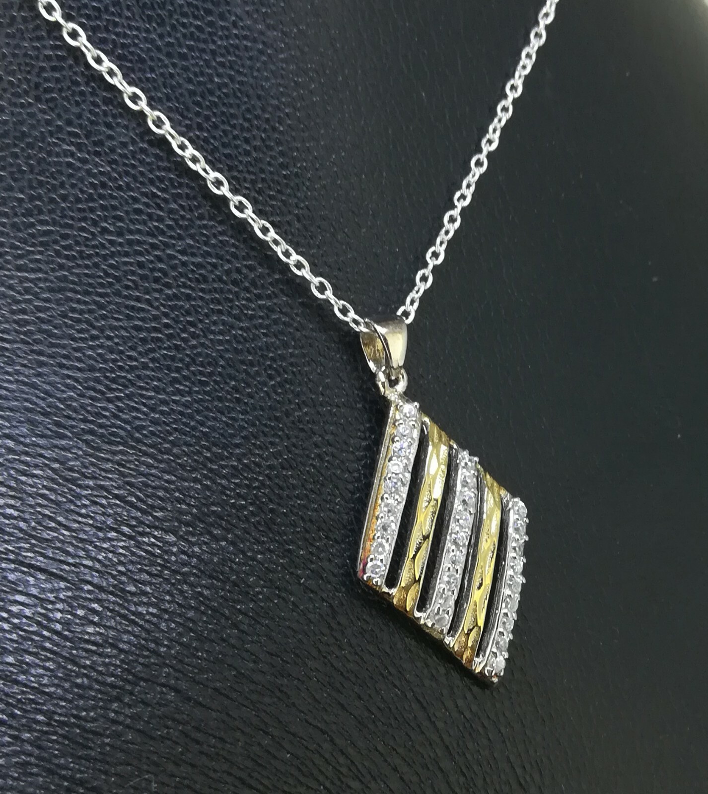 Elegant Genuine Solid 925 Sterling Silver 2 Tone CZ Pendant N-A880