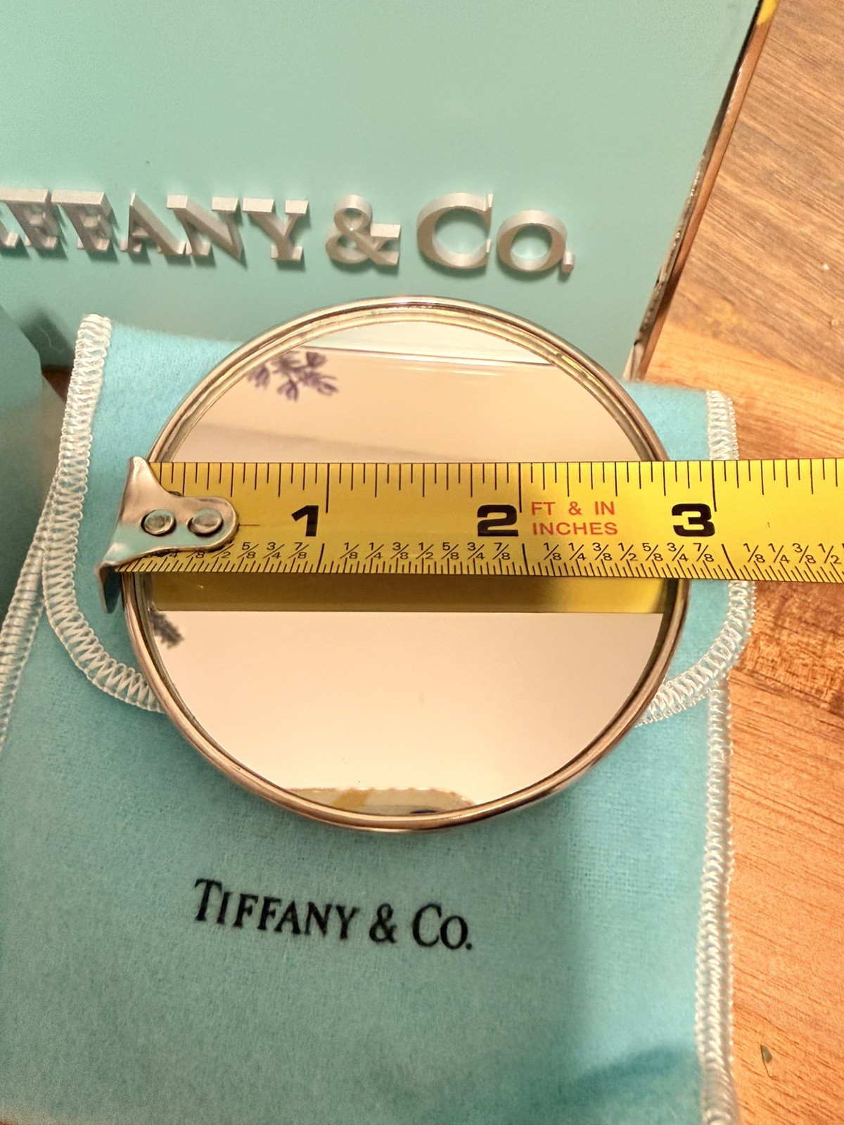 Tiffany & Co. Leaf Compact Mirror Silver Plate w/ Pouch Vintage Makeup Mirror