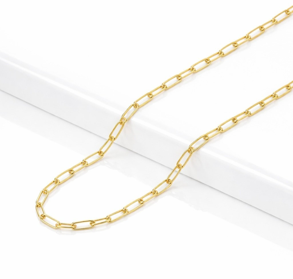 Italian 1/200 14K Yellow Gold Overlay Paperclip Chain Necklace 4mm Men Women
