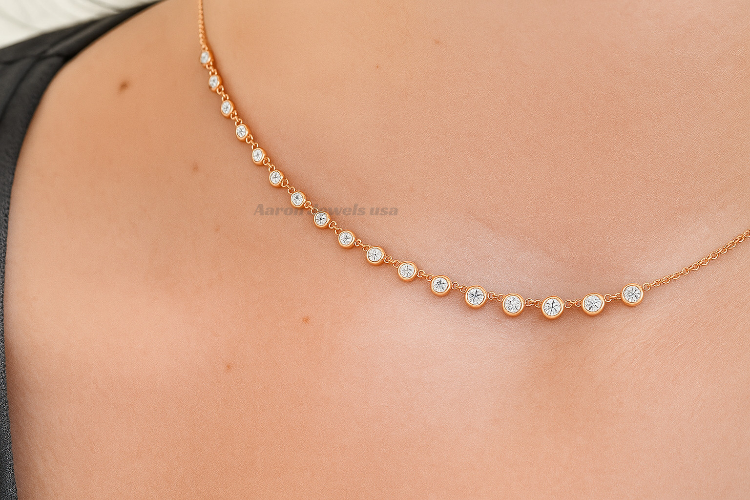 3.00ctw Round Lab-Created Diamond Station Necklace IGI Bezel 14K Rose Gold 18″