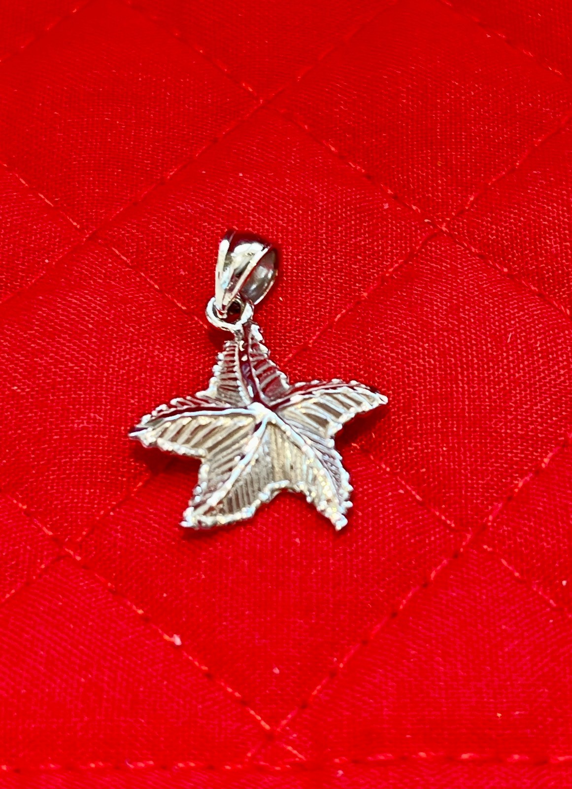 14k Solid White Gold Beach Ocean Polished and Diamond Cut Starfish Pendant
