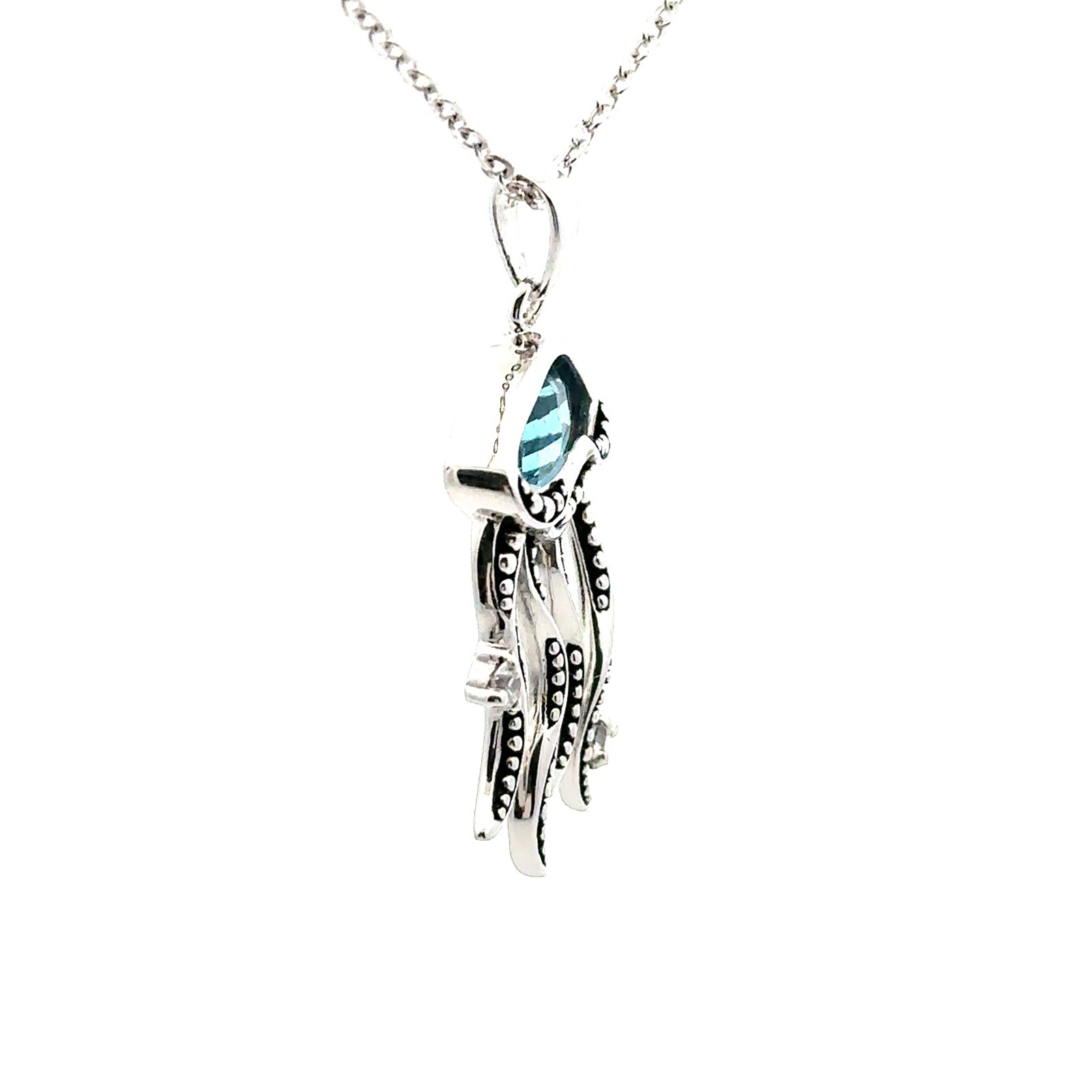 Sterling Silver And CZ Jellyfish Necklace (3/4 x 1 1/2 Inch) 18 + 1 In. Extender