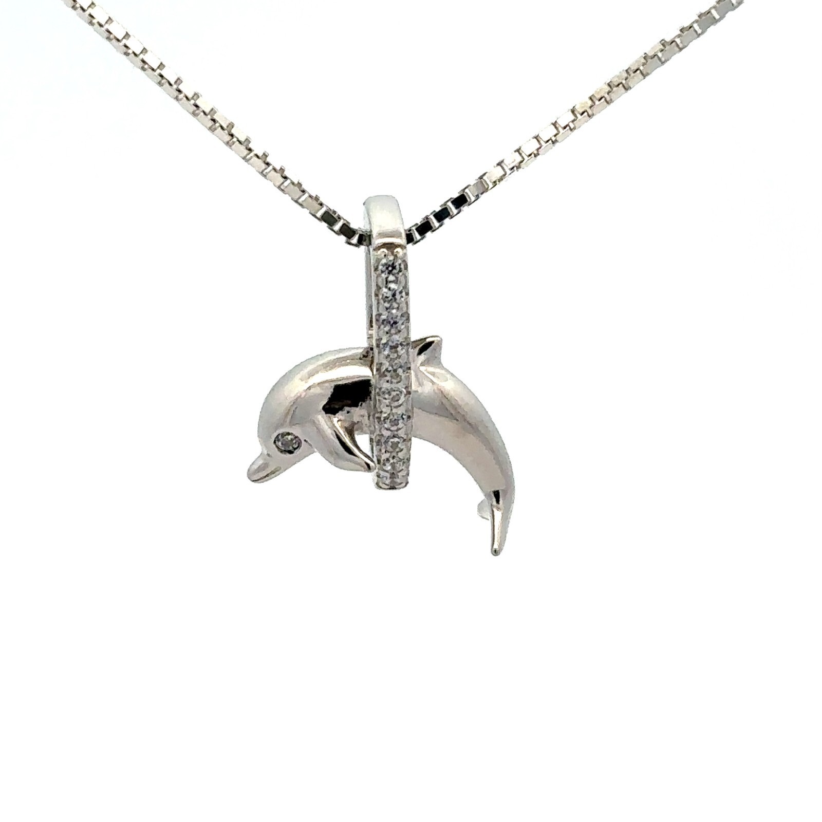 Sterling Silver Dolphin Pendant With CZ (1/2 x 3/4 Inch)