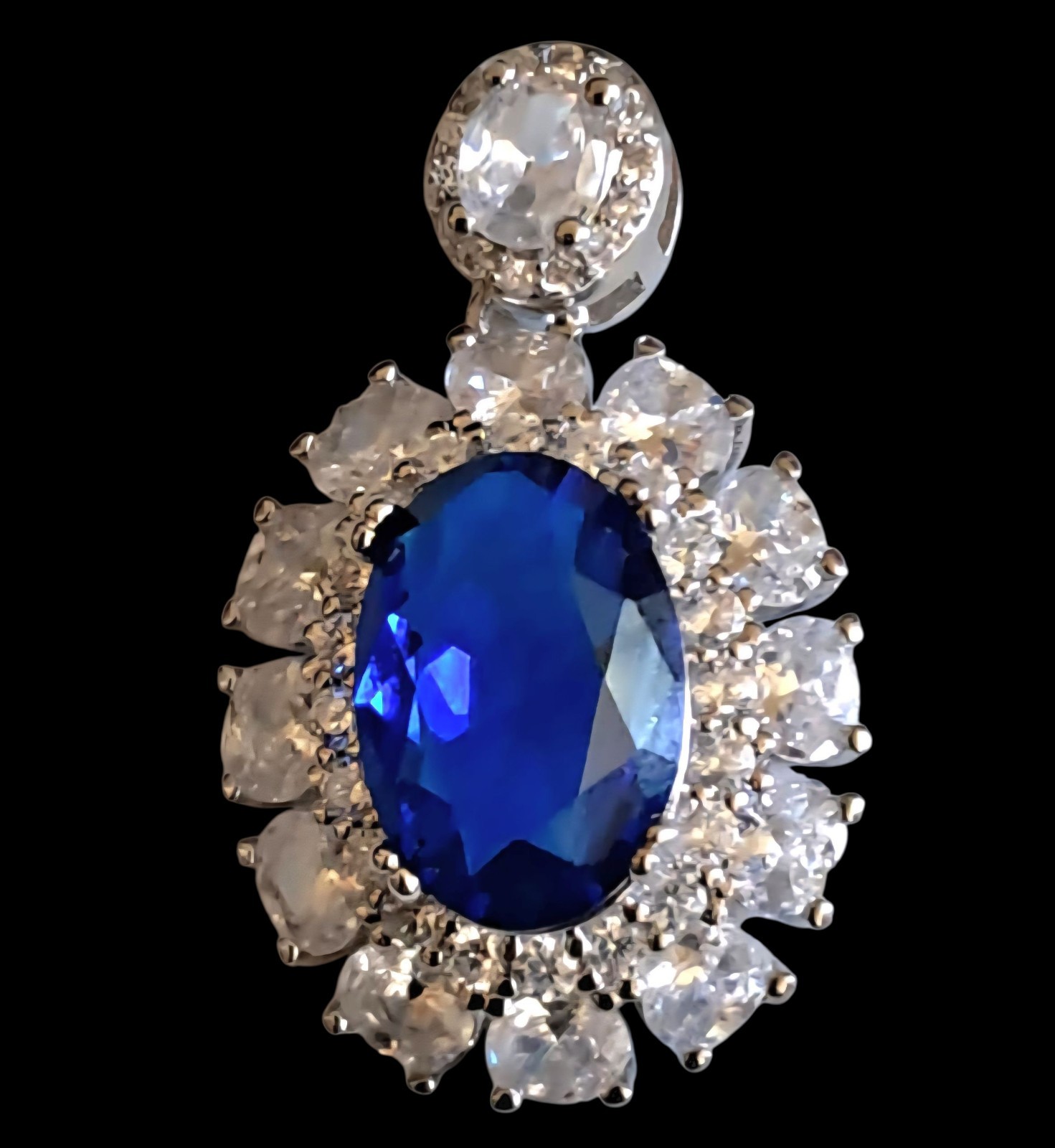 14K Gold NATURAL Blue Sapphire + Platinum Pendant Sterling Silver. PEN200