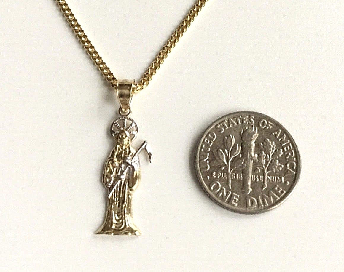 10K SOLID GOLD GRIM REAPER NECKLACE 20″ LONG , 10K ORO REAL CADENA SANTA MUERTE