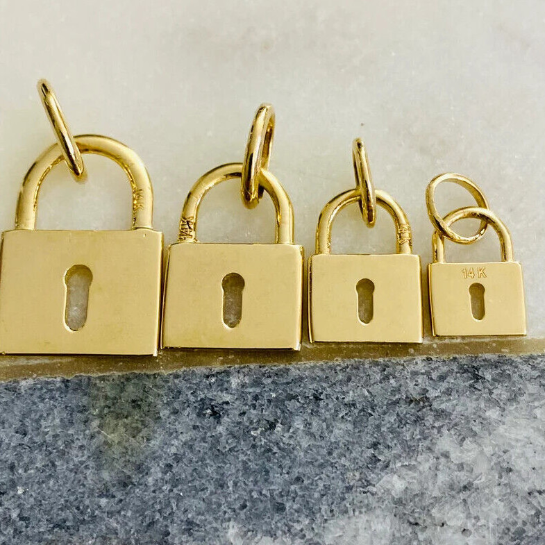 14k Solid Gold Padlock Pendant, 14K Solid Gold Lock Charm Pendant – T016
