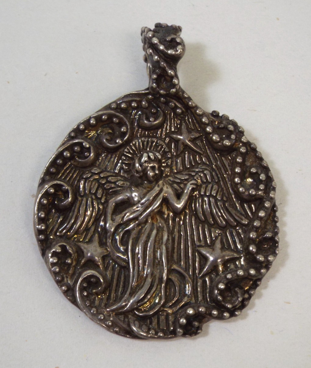 VTG 1990s Andrea Barnett Sterling Silver 925 Angel & Stars Pendant 21.6g Signed