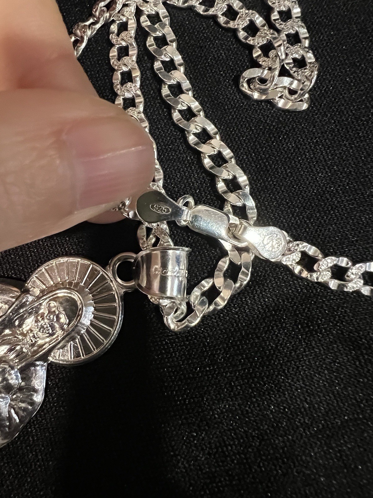 925 Sterling Silver Mens Big Santa Muerte Grim Reaper & Deck Curb Chain 22 26 30
