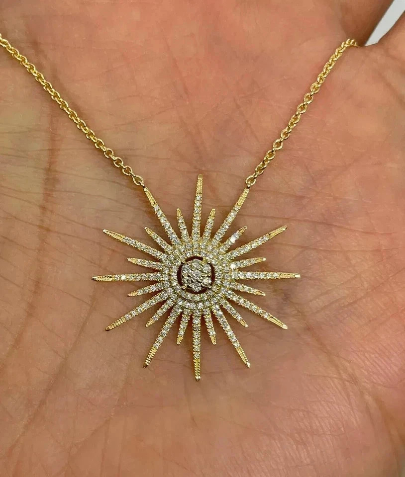 2.50Ct Round Cut Lab Created Diamond 14K Yellow Gold Plated Sun Pendant
