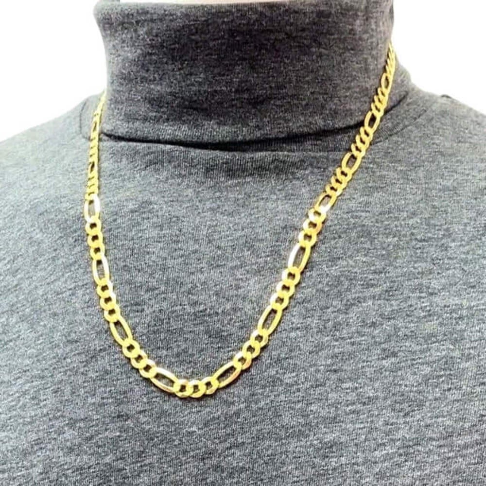Solid 14K Yellow Gold Over Silver 7mm Figaro Chain Necklace 18″-24″