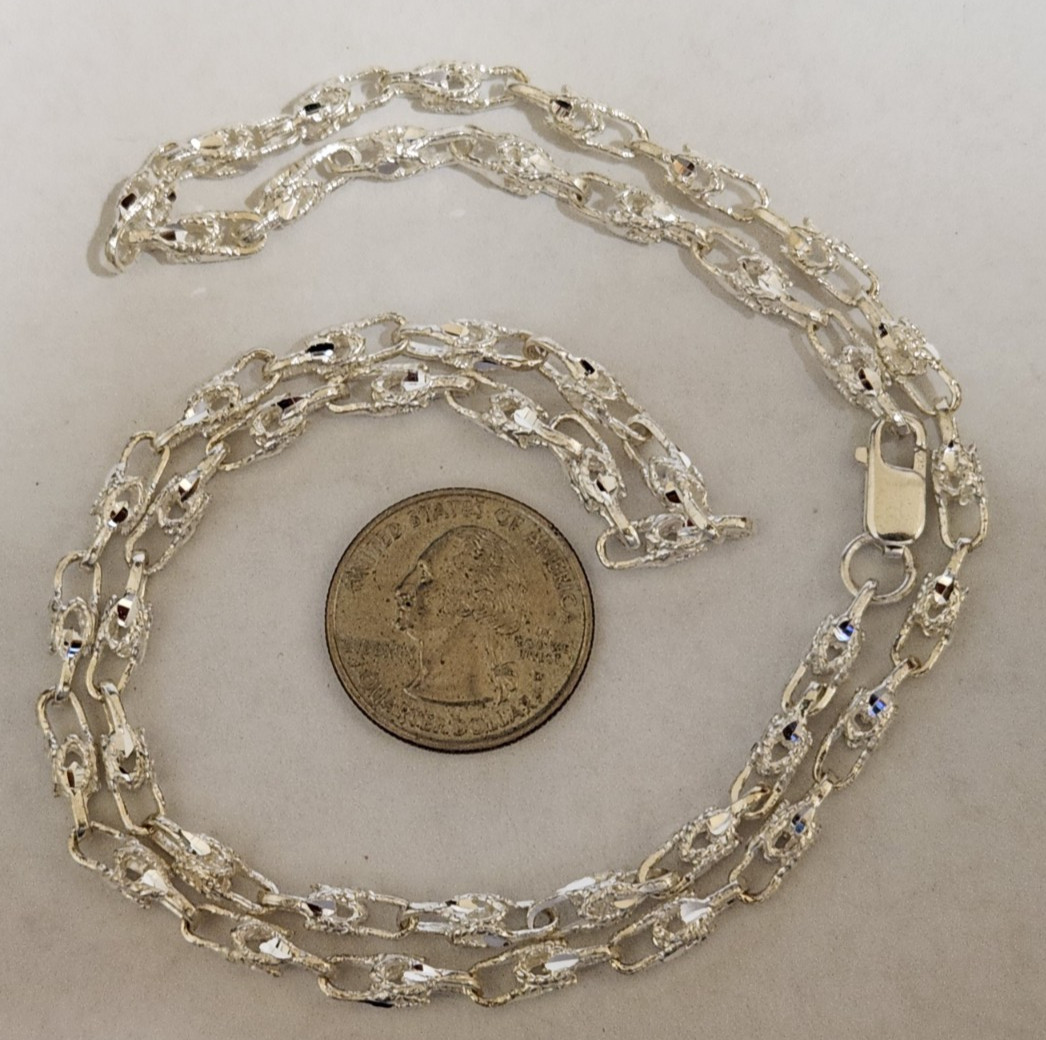 Men’s Lady’s 925 Silver Turkish Link Rope Chain Necklace 24in inch Long 4mm Wide