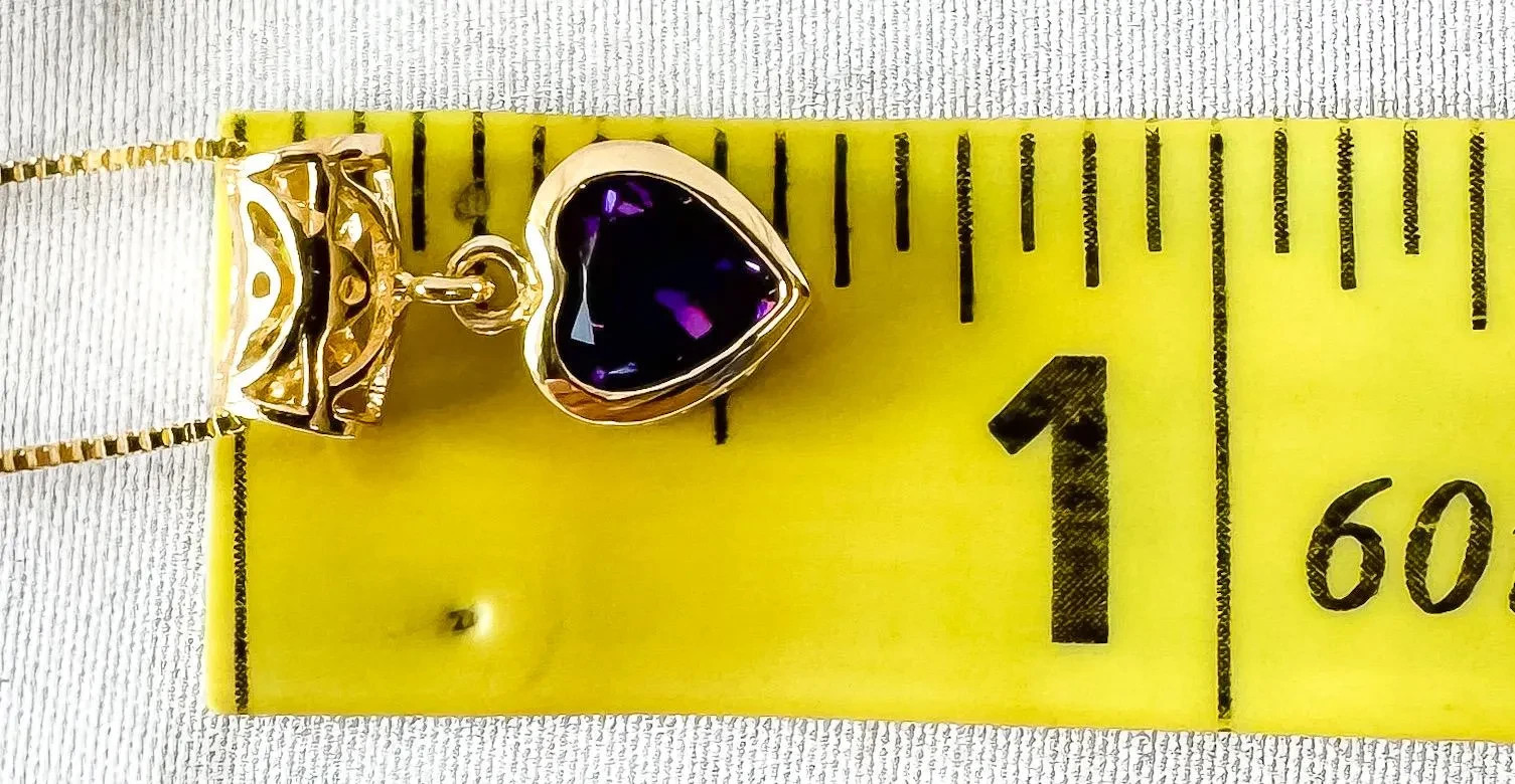 14K Yellow Gold Aurafin Italy Amethyst Heart Pendant 18″ Box Chain Necklace