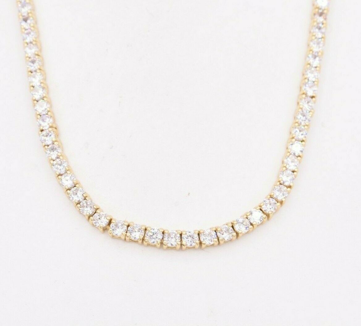 3mm Round Cut CZ Tennis Chain Necklace 14K Yellow Gold-Plated Sterling Silver