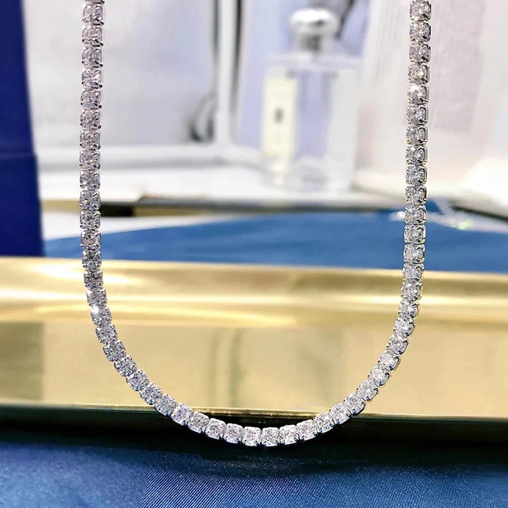 20CT Round Cut Moissanite Diamond Women’s Tennis Necklace 14k White Gold Plated