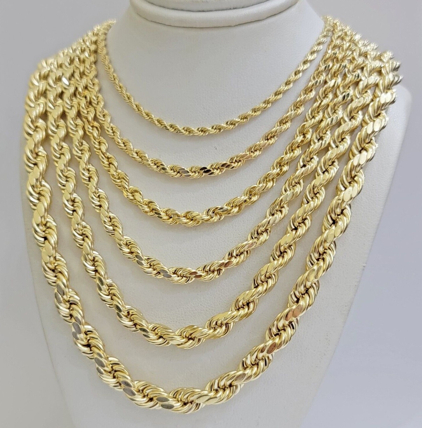 Real 10k Gold Rope Chain Necklace 18-30 Inch 3mm to 10mm Diamond Cut 10KT Yellow