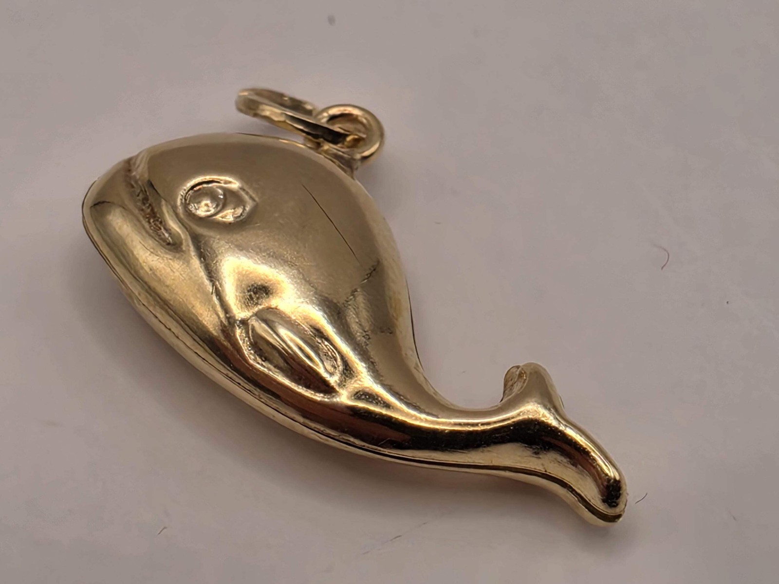 14K Yellow Gold Whale Pendant Hollow Laser Cut Sea Animal Charm Ocean Beach Naut