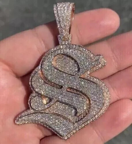 2.70Ct Lab-Created Diamond Round S Letter Custom Pendant 14K Rose Gold Plated