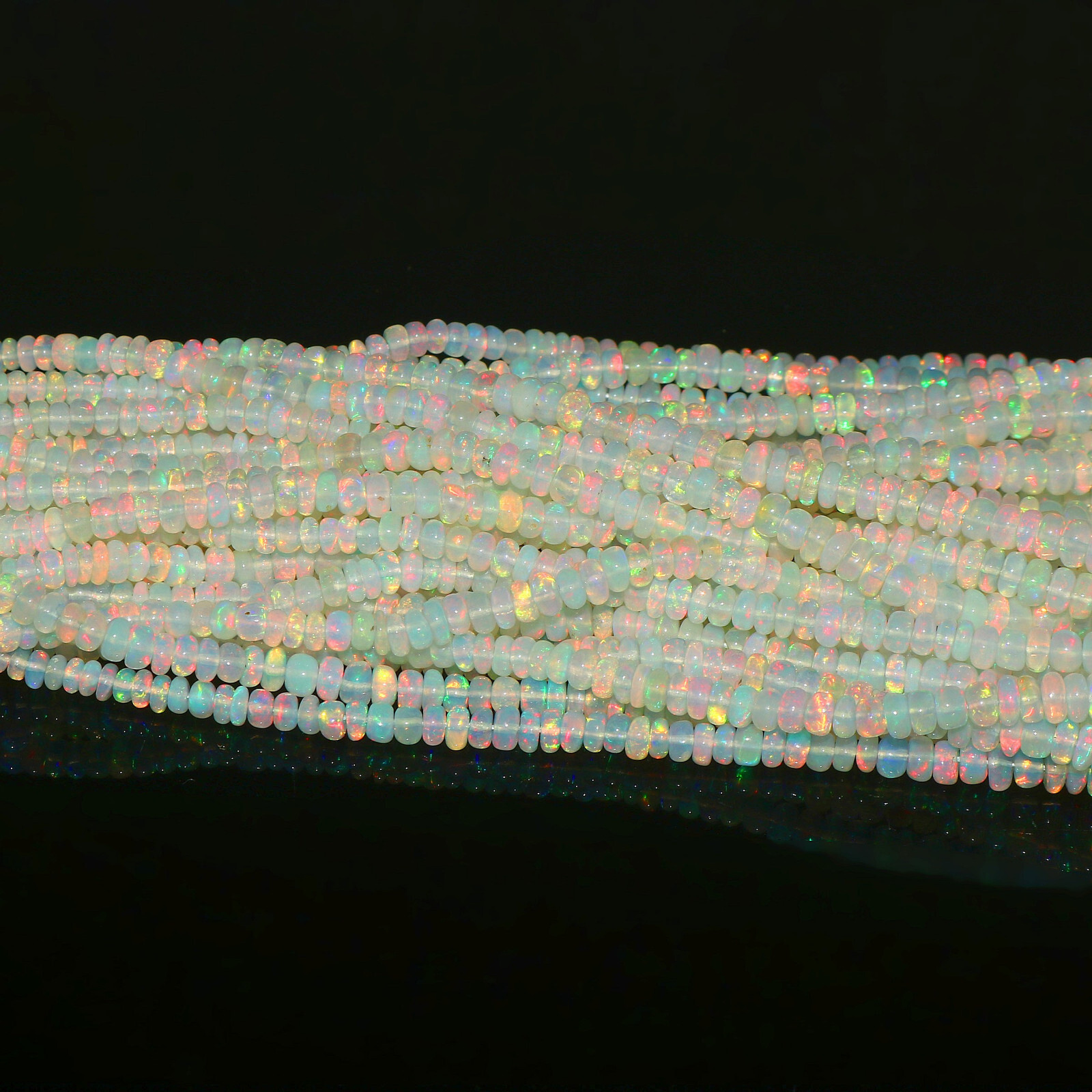 Natural Ethiopian Fire Opal Rondelle Beaded Gemstone 4 Strand Necklace 16 Inches