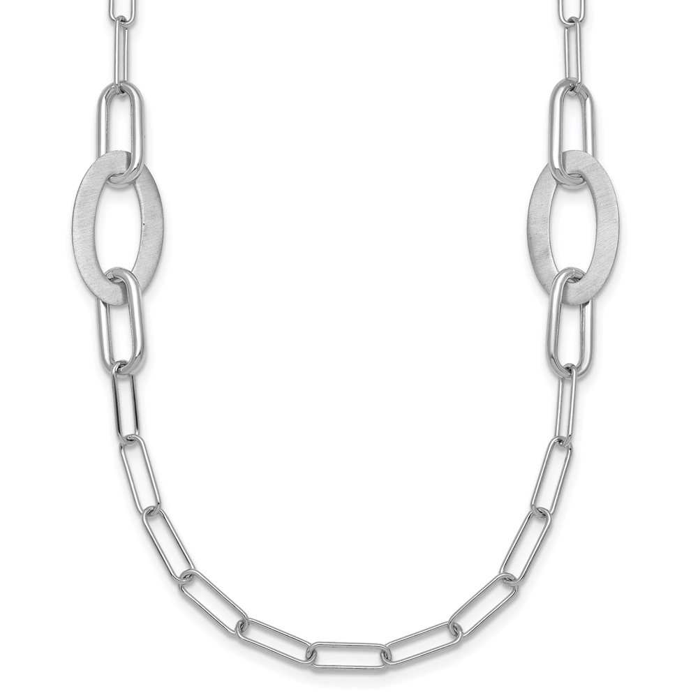 Sterling Silver Brushed Fancy Paperclip and Oval Link Necklace 24″