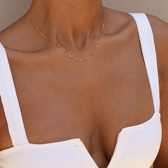 Minimalist Thin Gold Chain 18K Gold Thin Box Chain Necklace Short Small Choker