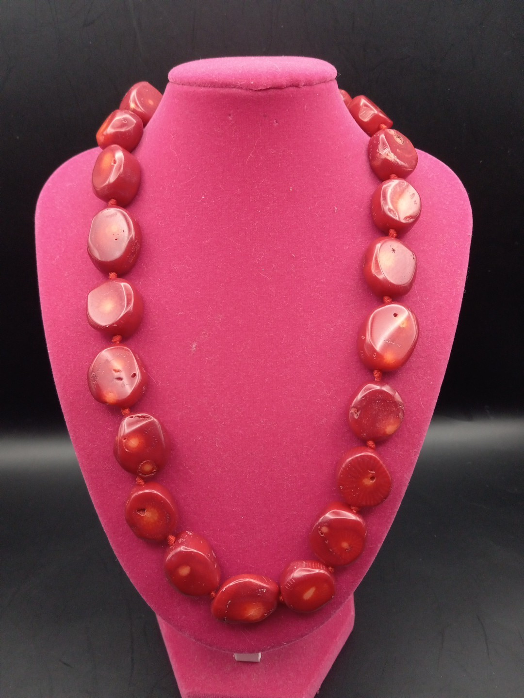Vintage Lucas Lameth Red Coral Sterling Silver Chunky Necklace 21in