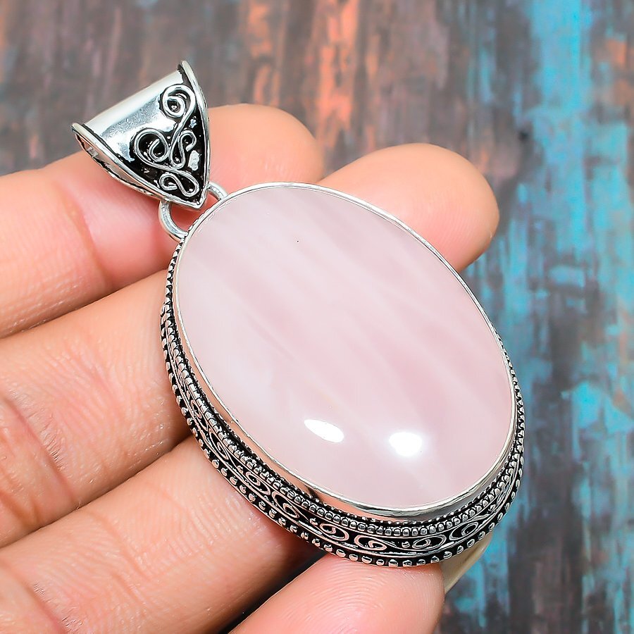 Rose Quartz Gemstone Handmade Gift Jewelry Pendant 2.17″ p844