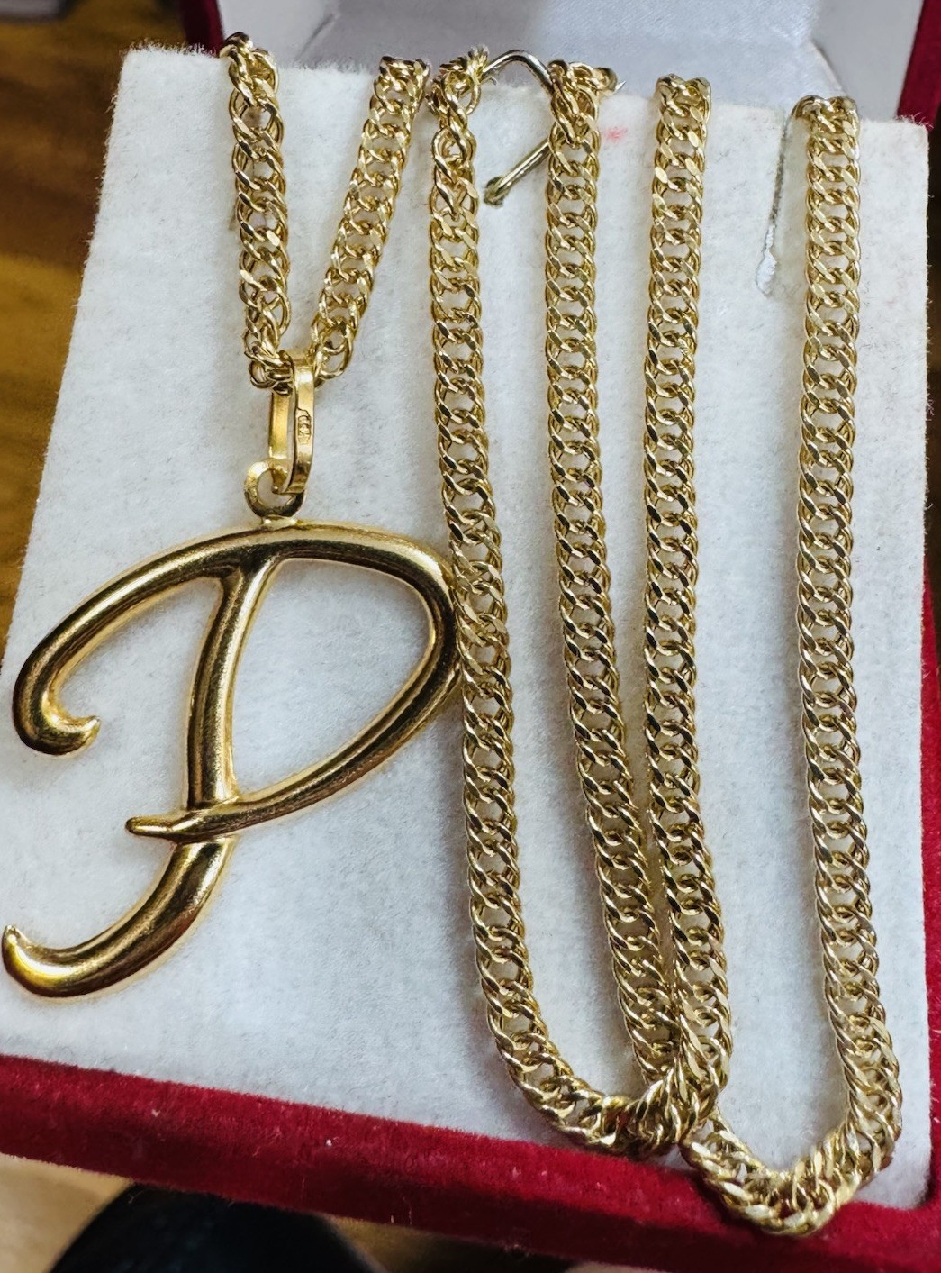 18K 750 Real Fine Gold Mens Women’s Letter P Gold Necklace 20” long 6.7g 3.2mm