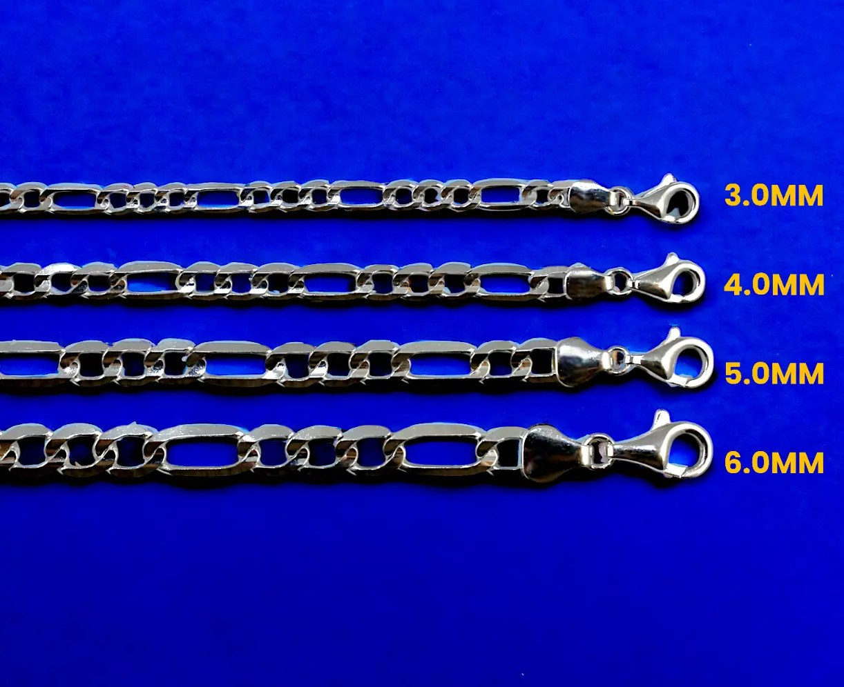 10K White Gold SOLID Figaro Necklace Bracelet Chain Real Gold 2mm-6mm 7″-30″
