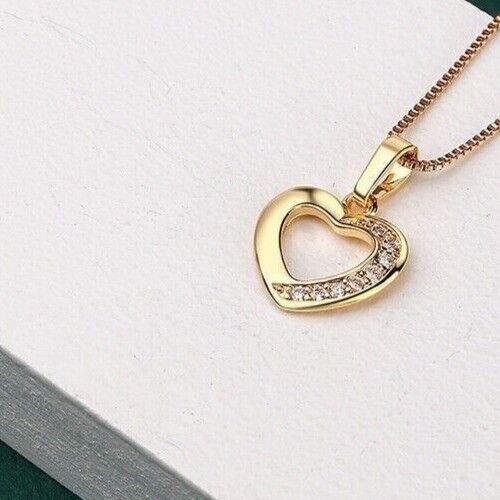 1Ct Round Cut Lab-Created Diamond Heart Pendant 18″Chain 14K Yellow Gold Plated
