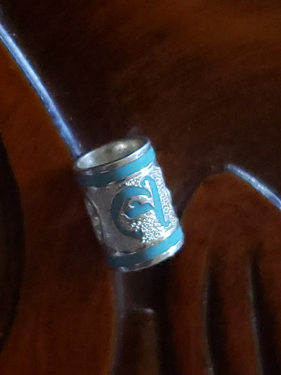 Hawaiian Baby Silver Initial Pendant Enamel 8mm X 6mm Slide Blue Letter