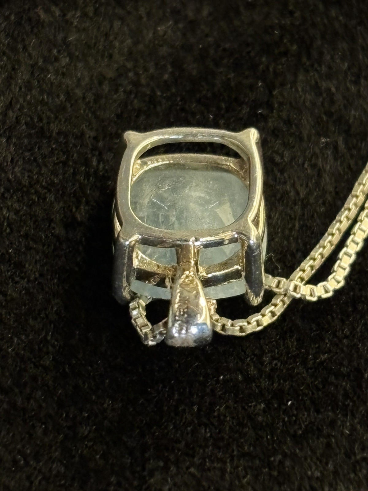 24 Sterling Silver 1mm Chain with Sterling Box Mounted Pale Blue Stone..925
