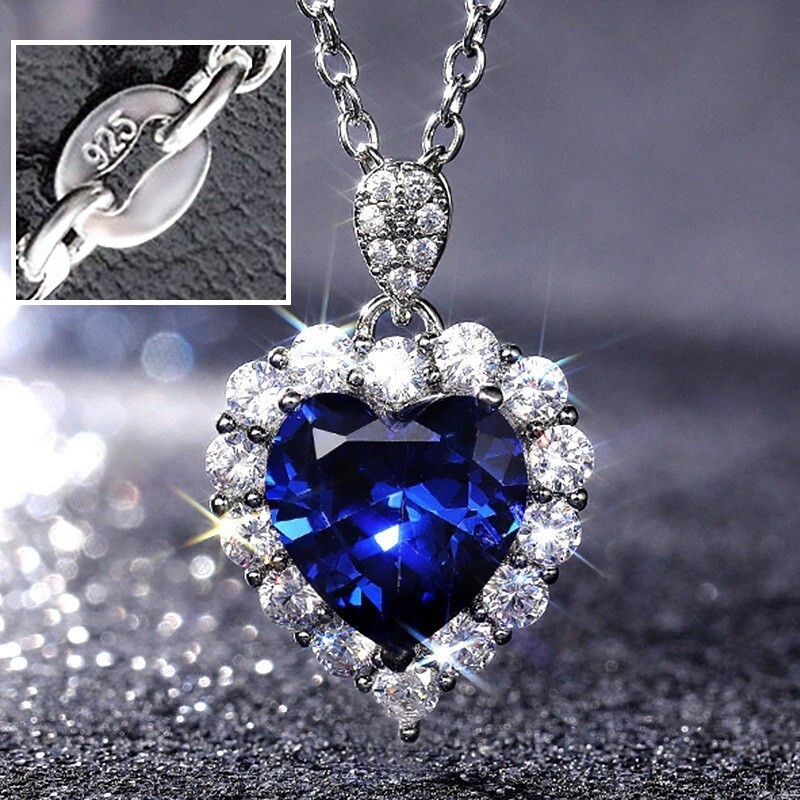 925 Sterling Silver Womens Tanzanite Gemstone Heart Necklace D304
