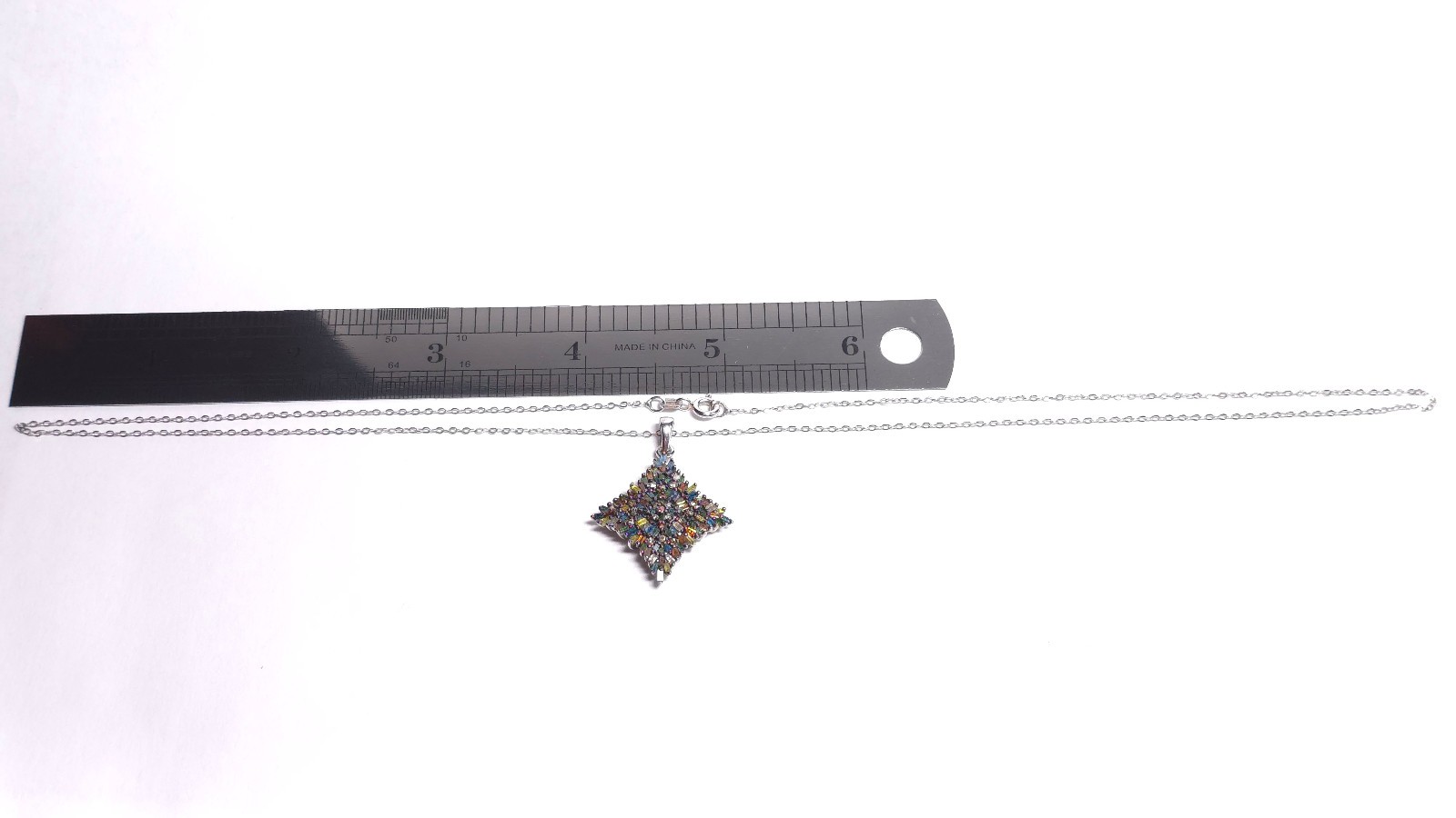 STS Multicolor (IR) Diamond 925 Silver Pendant w/ Chain 20in