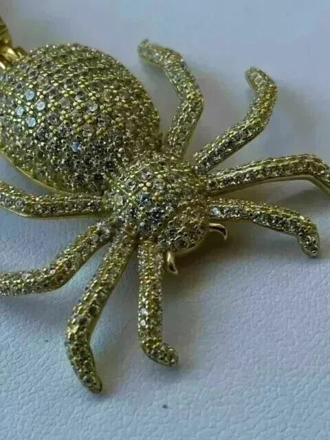 6.85Ct Round Cut Real Moissanite Spider Men’s Pendant 14K Yellow Gold Plated.