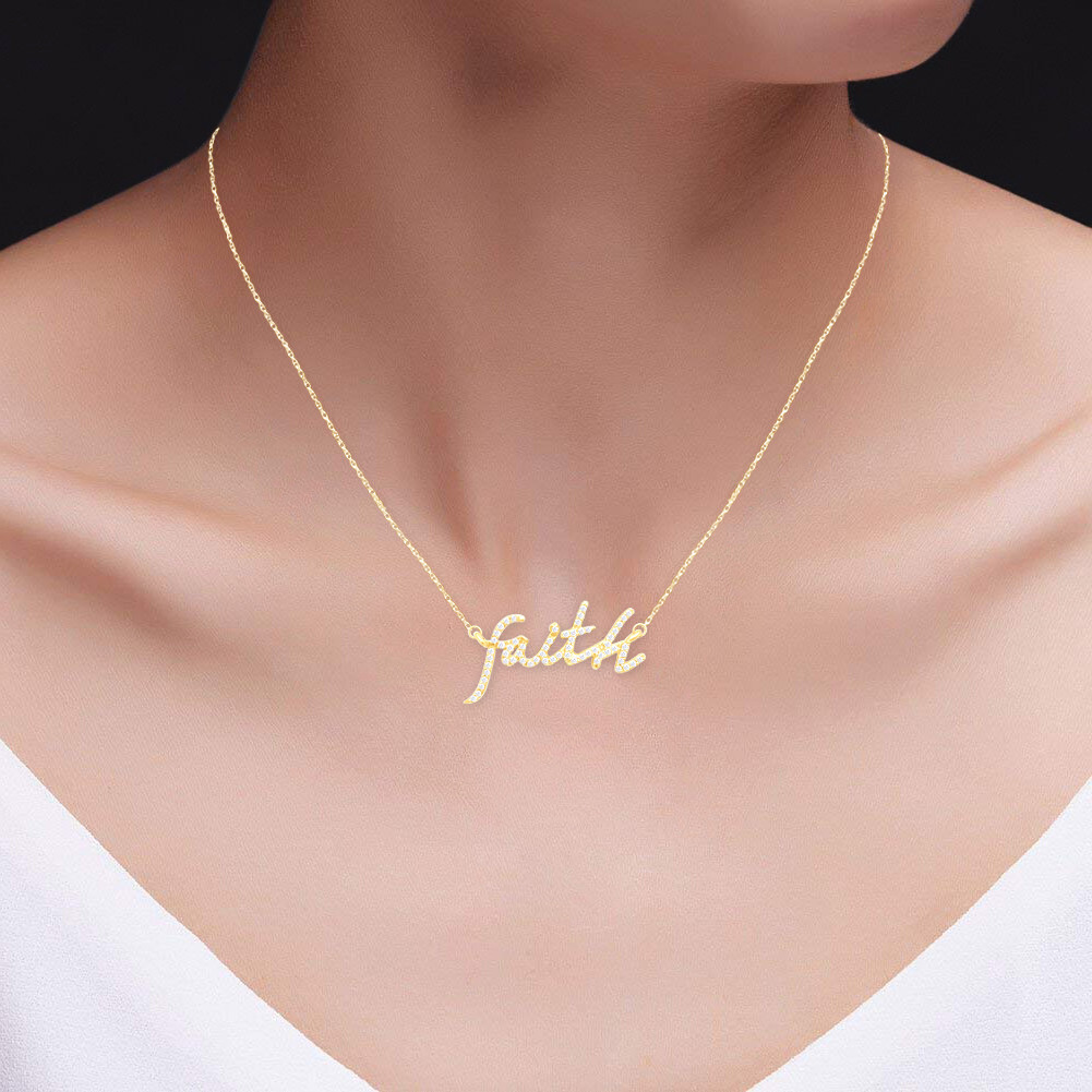 2/7ct Natural Round Diamond Faith Pendant Necklace in 10k Solid Yellow Gold