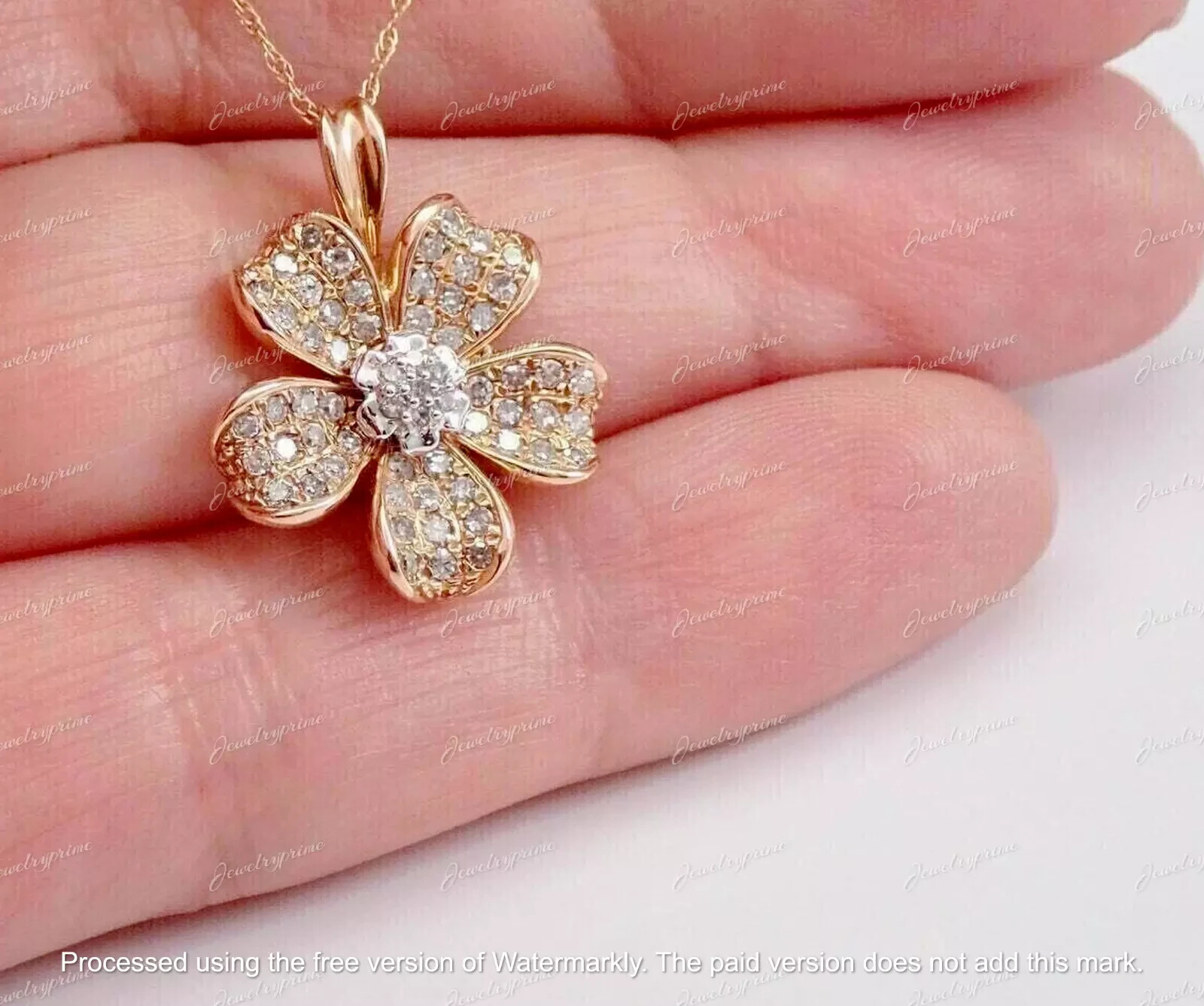 2Ct Round Cut Lab Created Diamond Flower Pendant 14K Yellow Gold Finish W/ Chain